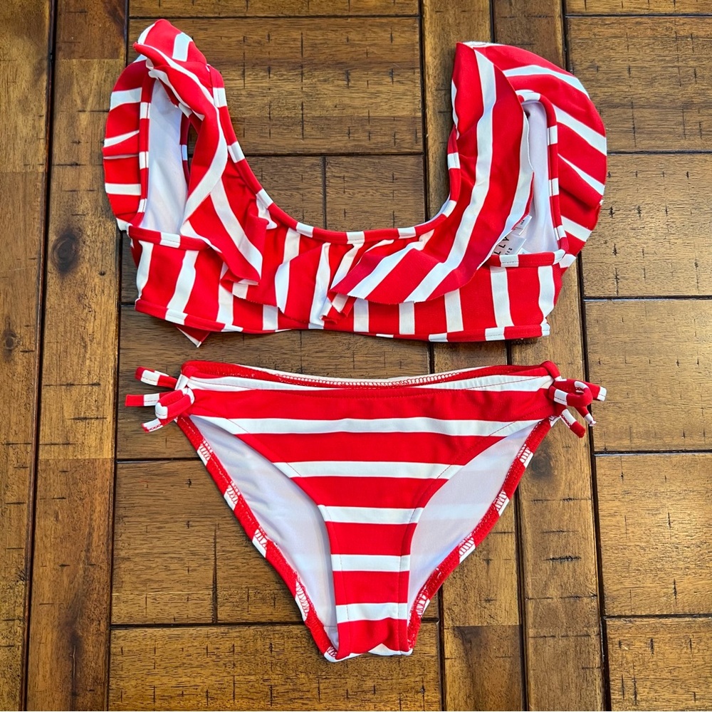 Size 4 Girl’s Milly Minis Red & White Striped Ruffle Bikini Swimsuit